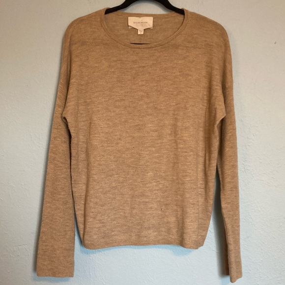 Brochu Walker Womens Size S Cashmere Sweater Camel Pullover Crewneck Back Stripe - Picture 1 of 13